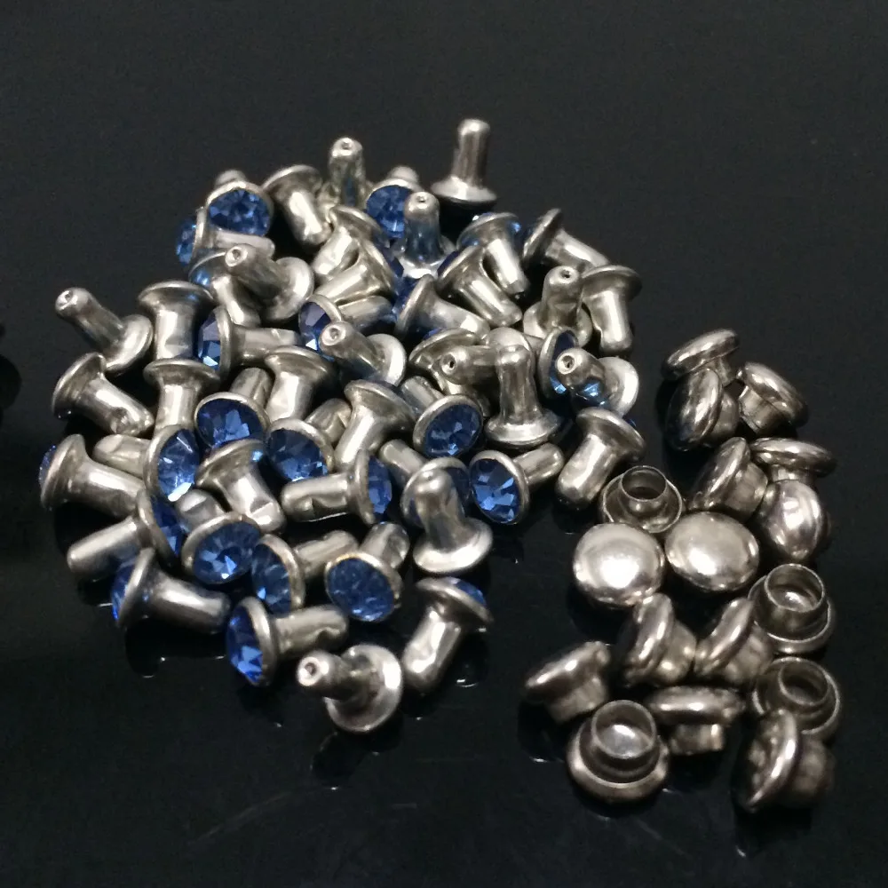 

Hot Sell DIY100PCS 4mm CZ++ Hardware Light Sapphire Crystal Rivets Leather Craft Punk Studs Fit DIY Making Shipping Free