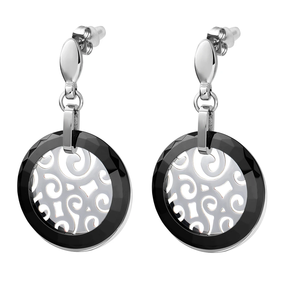 Nový příchod nerezové šperky Náušnice pro ženy s klasickým jednoduchým designem Černá keramická dangle náušnice