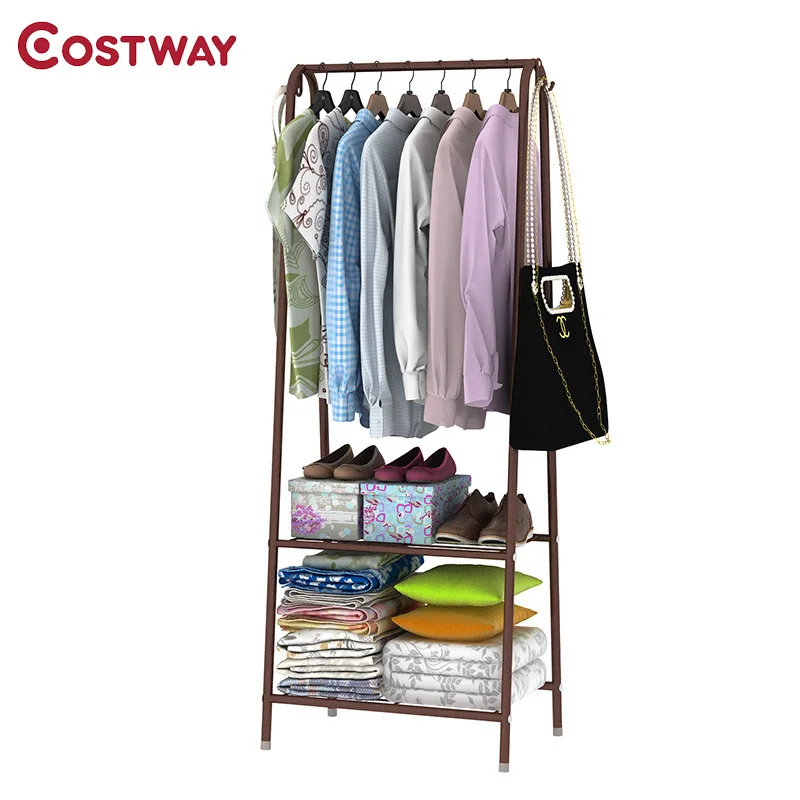 

COSTWAY Simple Clothes Coat Rack Bedroom Floor Hanging Clothes Storage Shelves Balcony Multi-functional Drying Racks W0113