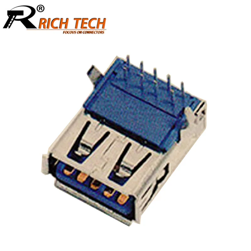 

10pcs/lot USB3.0 AF 90 Degree PCB Mount Connector A Type Female Jack Socket Right Angle w/ Curly Mouth USB PCB Adapter