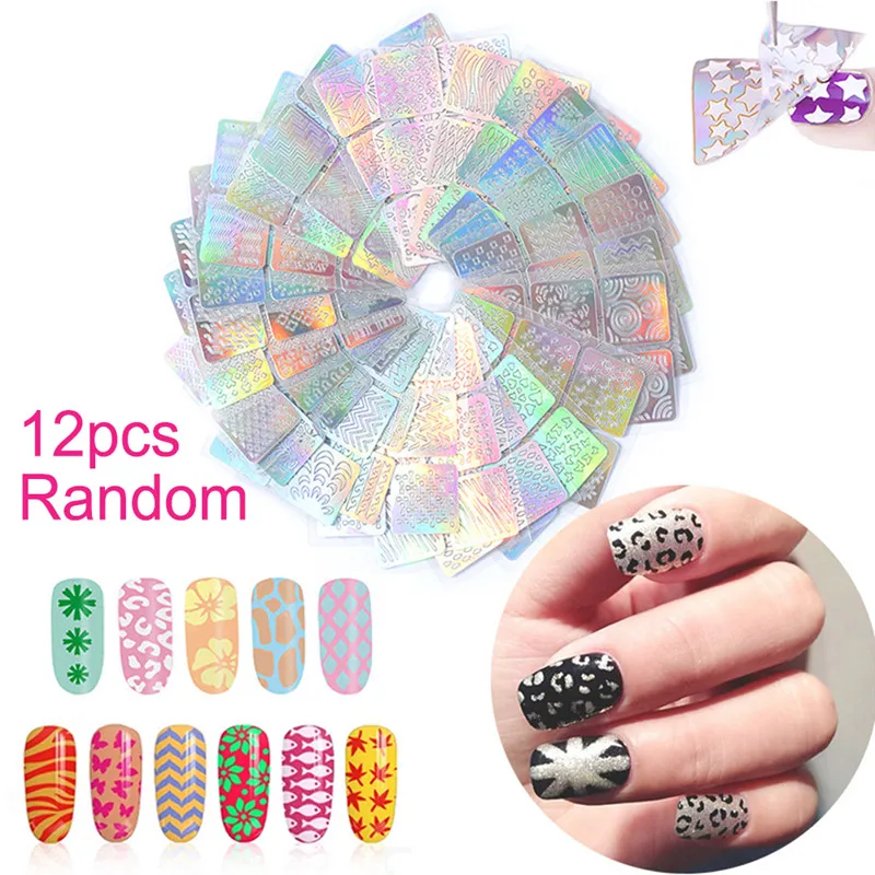 

12/24pcs DIY Nails Irregular Grid Stencil Reusable Nail Art Vinyls Hollow Stickers Stamping Template Nail Tools Transfer Sticker