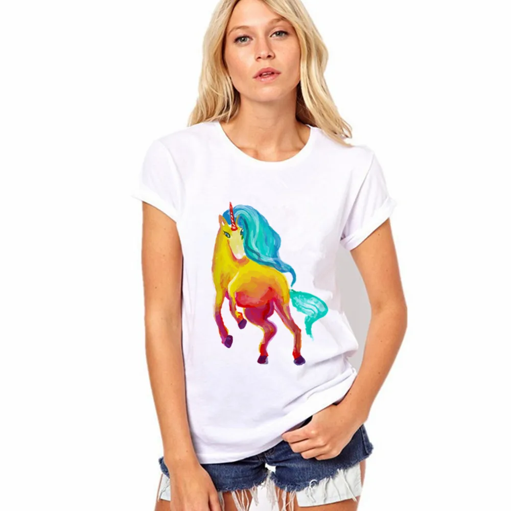 2017 Hot Sale New Fashion Unicorn Print Funny Tshirt Women Casual Shirt For Lady Fashion Harajuku Brand Free Shipping 7