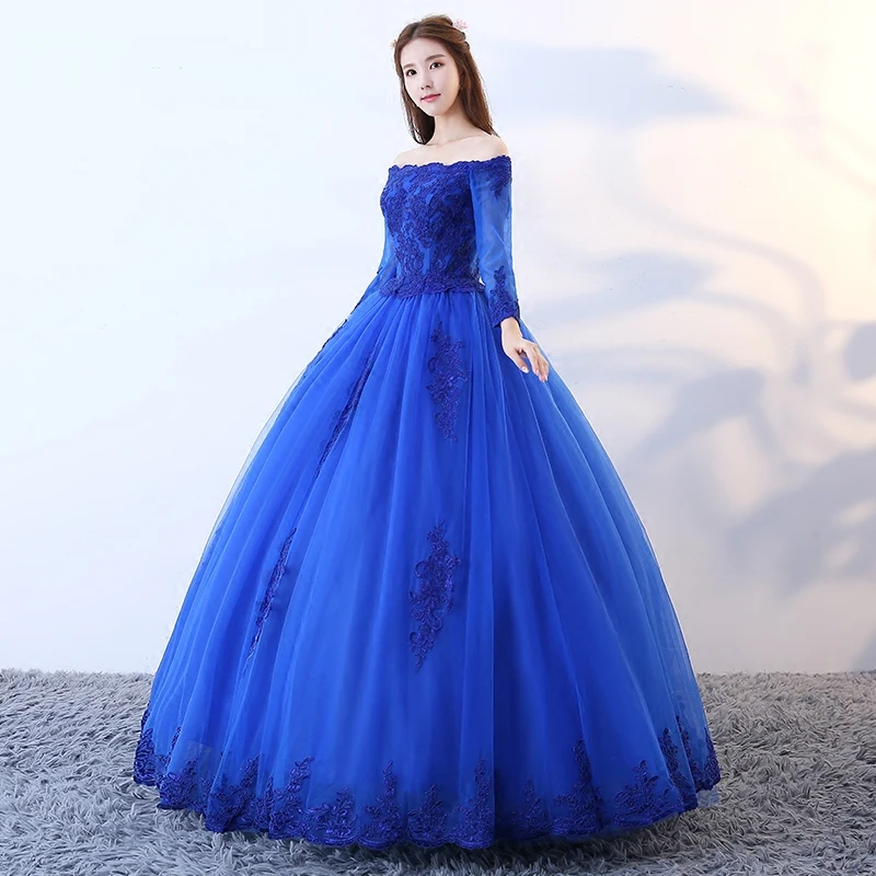 Ruthshen Quinceanera платья королевский синий Маскарад Vestido Винтаж с открытыми плечами