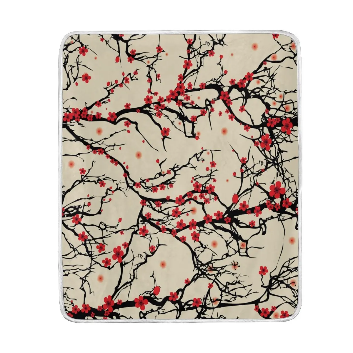 Vintage Asian Style Flower Tree Blanket Soft Warm Cozy Bed Couch