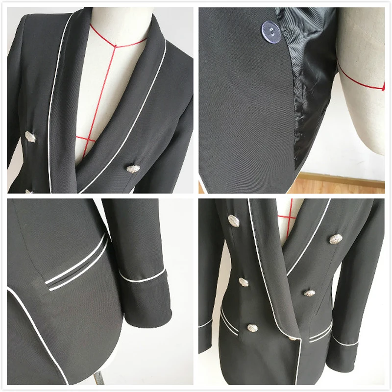 High Quality Chic Design Elegant Women's Blazer Coat Solid Double Breasted Long Sleeve Office Lady Blazers Jackets Plus Size