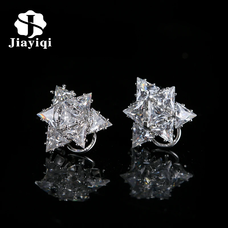 

Bling Mountain Star of David AAA+CZ Crystal Hexagonal star Lady Earrings Cilp Jewelry For Women Weddings Party Gifts EH1148