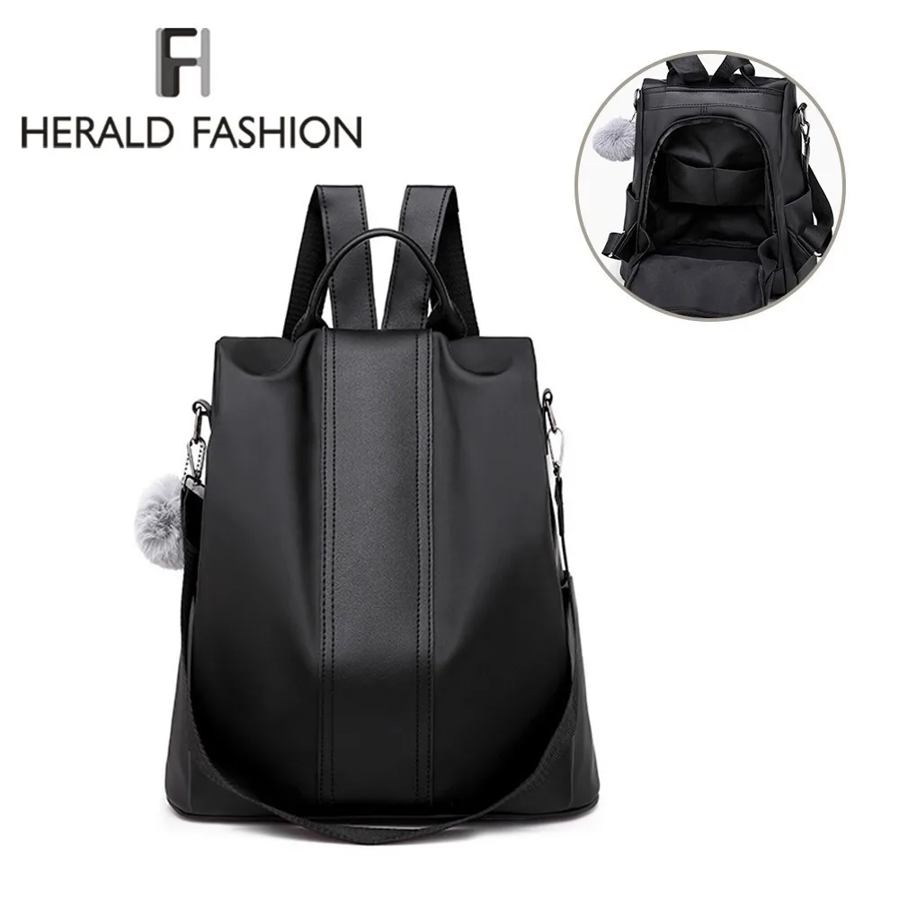 

Herlad Fashion Quality Leather Anti-thief Women Backpack Large Capacity Hair Ball School Bag for Teenager girls Male Travel Bags