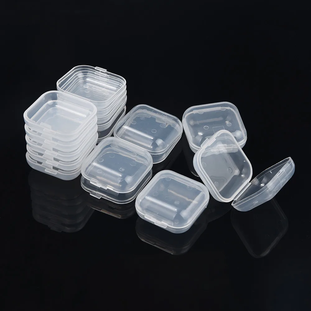 

Hot sale storage box 10pcs Portable Transparent Flip Jewelry Box Square Plastic Small Jewelry Storage Box plastic box
