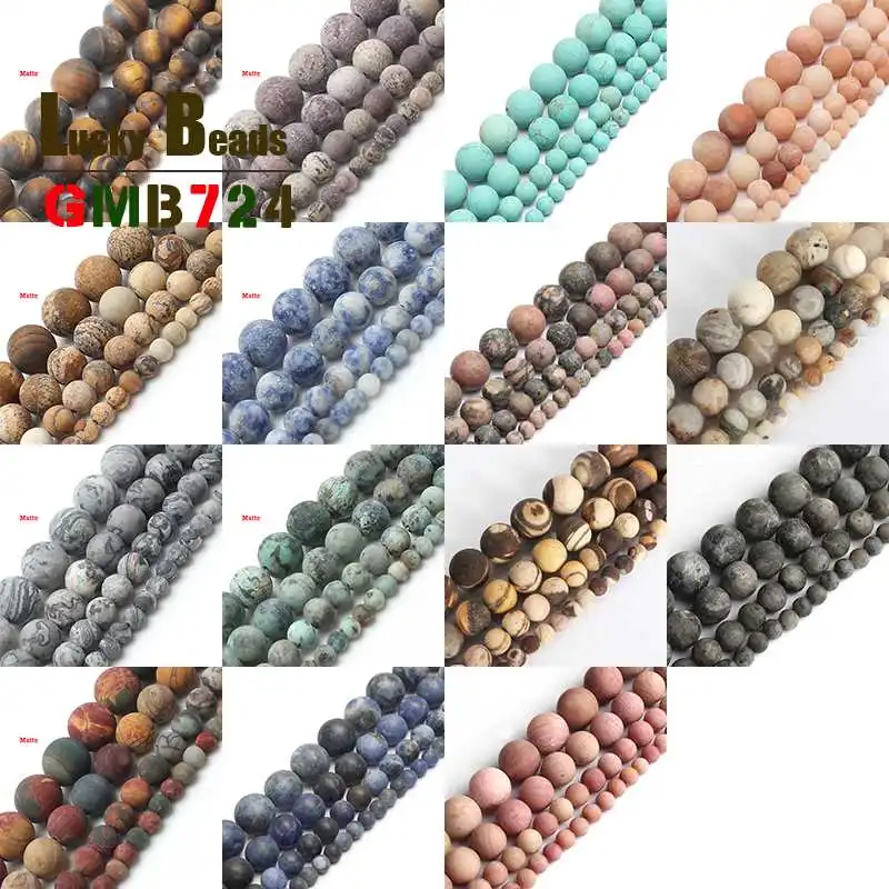 

Natural Round Matte Stone Beads Blue Sodalite/Pink Aventurin Loose Bead For Jewelry Making Diy Bracelet Necklace 4/6/8/10mm 15''