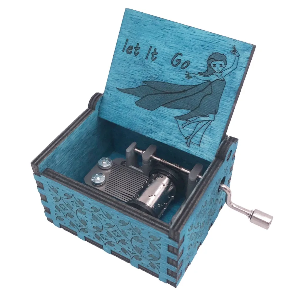 Caja Musical de manivela de mano congelada caja Musical de 18 notas tallada juguetes musicales de madera para niños regalo de Navidad para niños, Play Let it Go Caja Musical de manivela de mano congelada caja Musical de 18 notas tallada juguetes musicales de madera para niños regalo de Navidad para niños, Play Let it Go