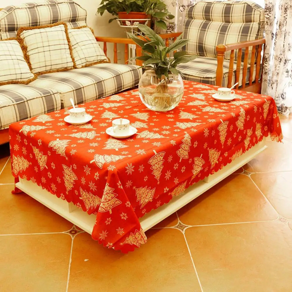 

New Year Christmas Table Cloth Christmas Ornaments Home Party Decorative Santa Claus Tablecloth Pines Snow Navidad Para El Hogar
