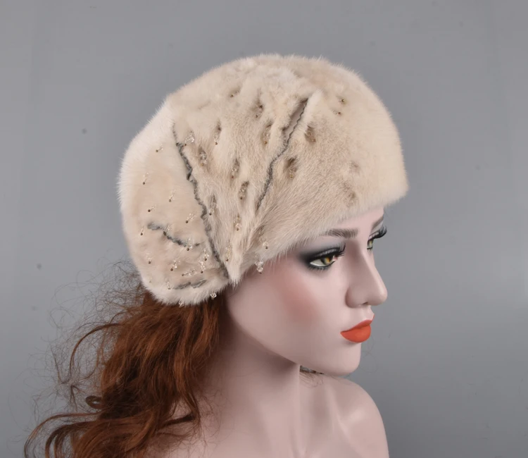 Зимние женские реального норки меховые шапки для меховая шапка с новые модные норковый берет России хорошего качества Элегантная шляпа