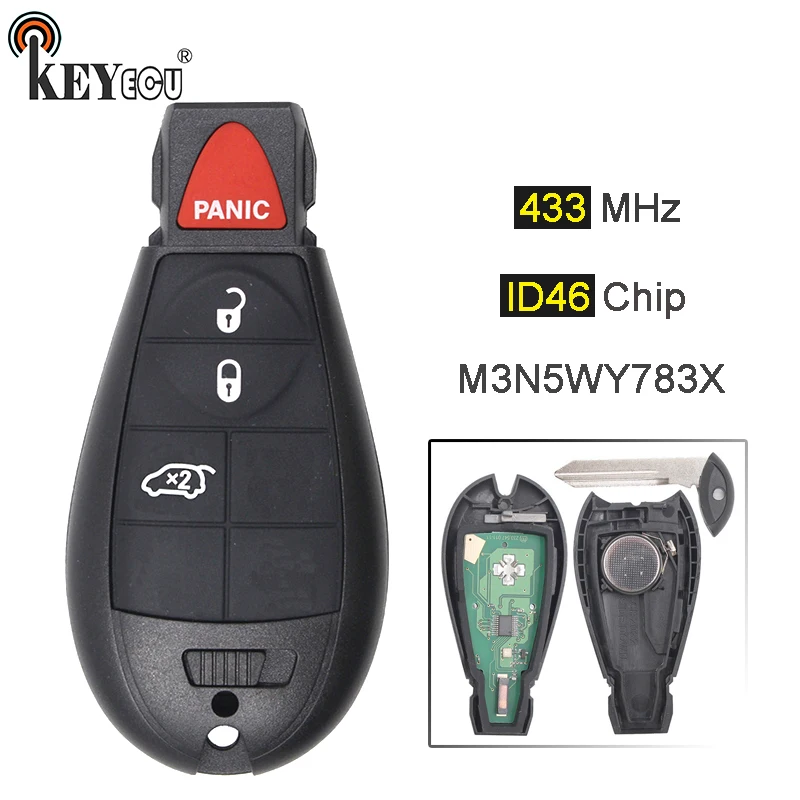 KEYECU 433MHz ID46 чип M3N5WY783X бесключевая запись 3+ 1 4 кнопки умный дистанционный ключ Fobik брелок-кармашек для Chrysler 300, для Dodge Challenger