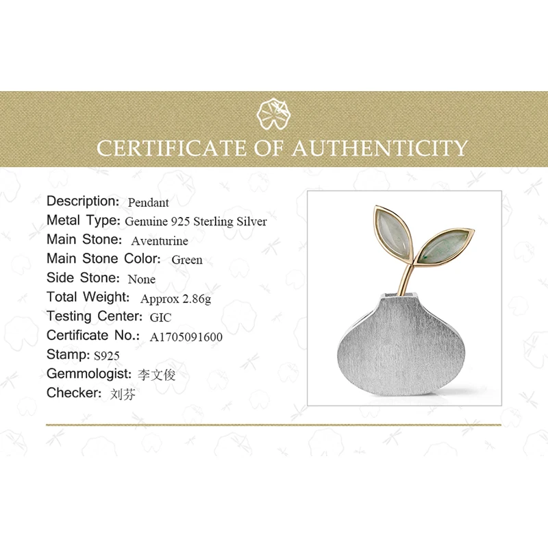 Lotus Fun 925 Sterling Silver Natural Aventurine Handmade Leaf Pendant without Chain Women silver pendant