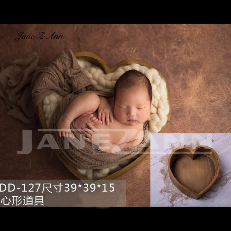 US $69.34 Jane Z Ann Newborn Baby Photography Love Heart wooden Basket Props Handmade studio shooting Accessories 3 colors 39x39x15cm