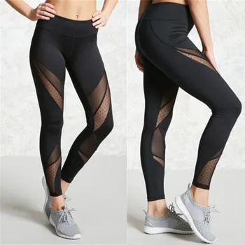 

Black New Fashion Mesh Patchwork Leggings School Exercise Women Leggins Female Elastic Pant Capri Women Fitness Leggings