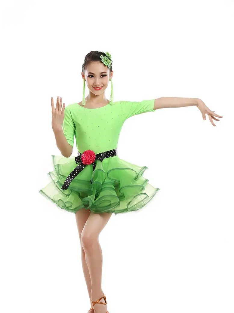 Purelover Latin Dance Bling Diamond dress Kids Ballet Jazz Performance Costumes competition skating dresses ballroom kleid