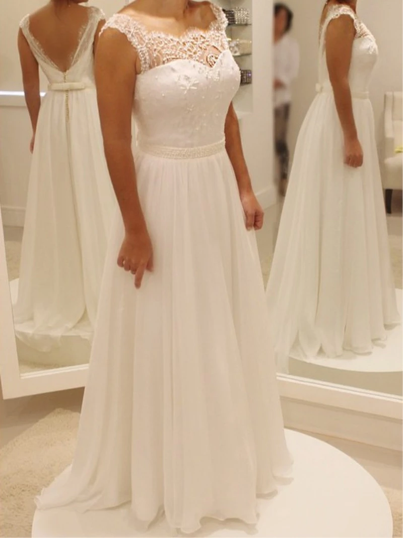 

robe de mariage Ensotek Pearls Lace Top Beach Wedding Gowns New Backless Chiffon Bridal Gowns vestido de noiva curto Customized