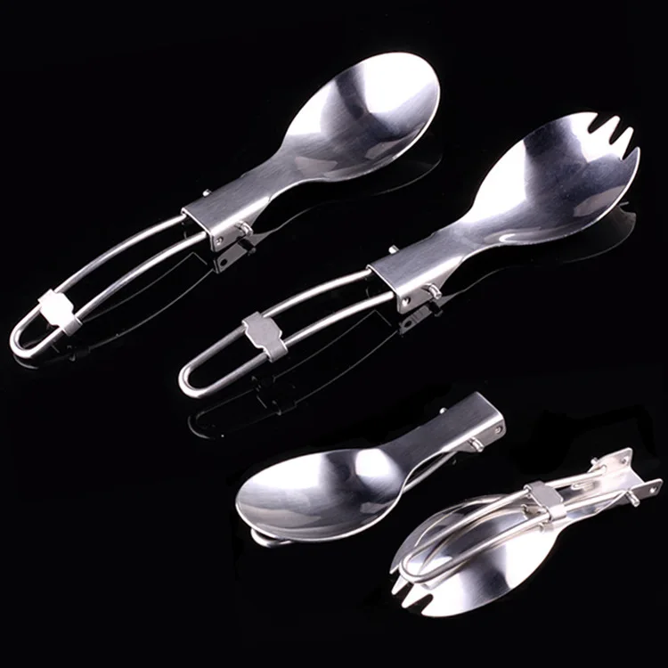Multi Function Tool Foldable Fork Spoon Set Stainless Steel Camping