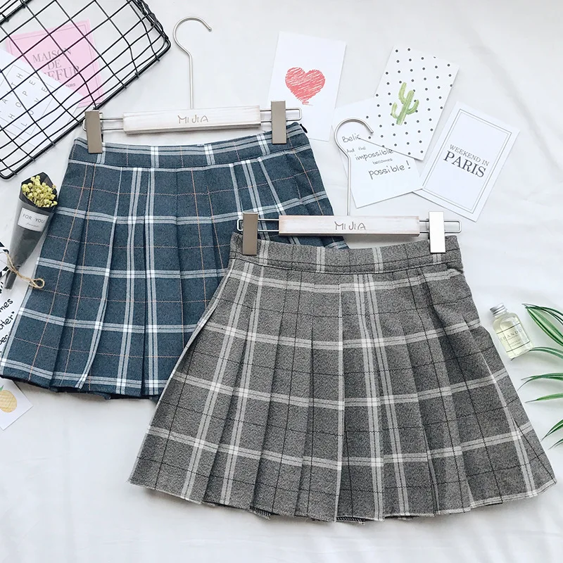Стиль школьная форма юбка корейский колледж Ветер высокая талия клетчатая Модная элегантная плиссированная юбка