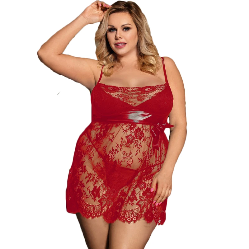 Comeondear Camisola сексуальное плюс Размеры 5XL 7XL пикантная ночная рубашка для Для женщин эротическое нижнее белье с "ресничками" отделка кружевом, одежда для сна, платье RJ80456