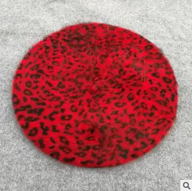 Осенне-зимний Модный женский теплый берет с леопардовым узором женские шапки Ангольские кроличьи волосы береты с козырьком SY321 - Цвет: Red 2