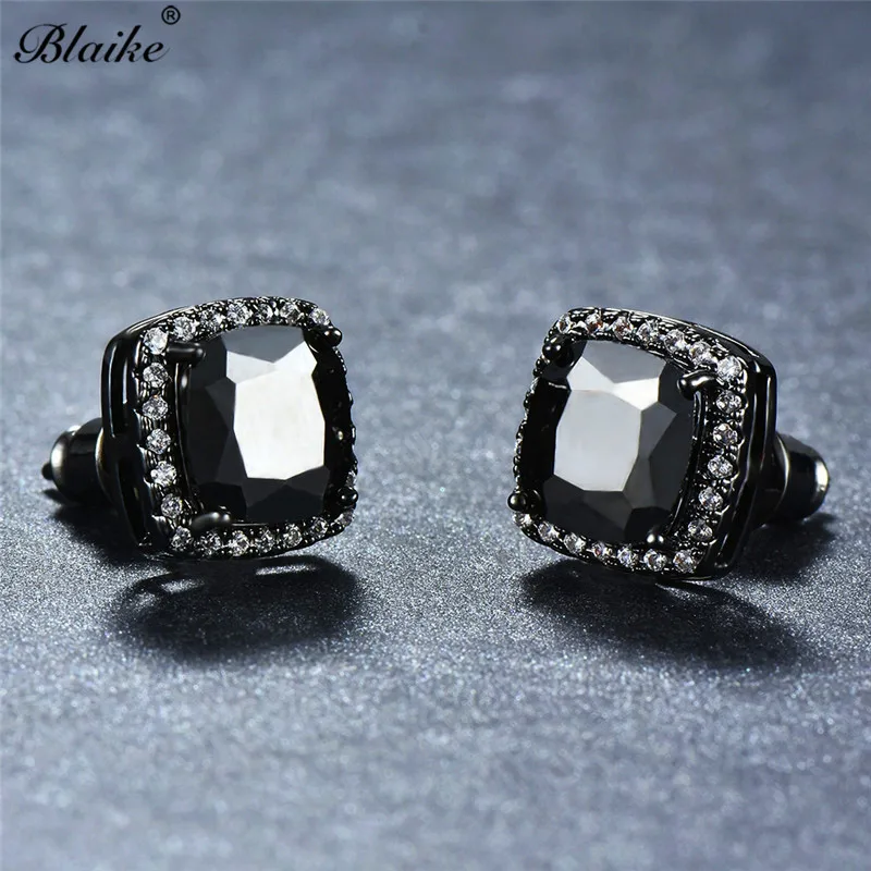 

Blaike Unique Small Square Black Zircon Stud Earrings for Women Simple Jewelry Black Gold Color Earring Wedding Party jewelry