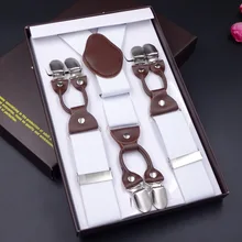 Мужские подтяжки повседневные Модные Подтяжки Высокое качество кожаные подтяжки Регулируемые 6 зажимов ремень