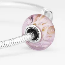 DIY подходит для браслетов Pandora розовые блестящие муранские стеклянные бусины Стерлинговое Серебро ювелирные подвески