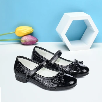 

Latest design Kids Shoes Low Leel Princess Girls School Shoes Comfortable School Uniform Leather Lining Lhoes For Girls Black