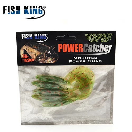 FISH KING 5 шт./лот, 9 см/5 г, Мягкая приманка для рыбалки, Мягкая приманка, Pesca Shad для рыбалки, свимбейт в форме червя, головка джига, аксессуары для ловли нахлыстом - Цвет: Зеленый