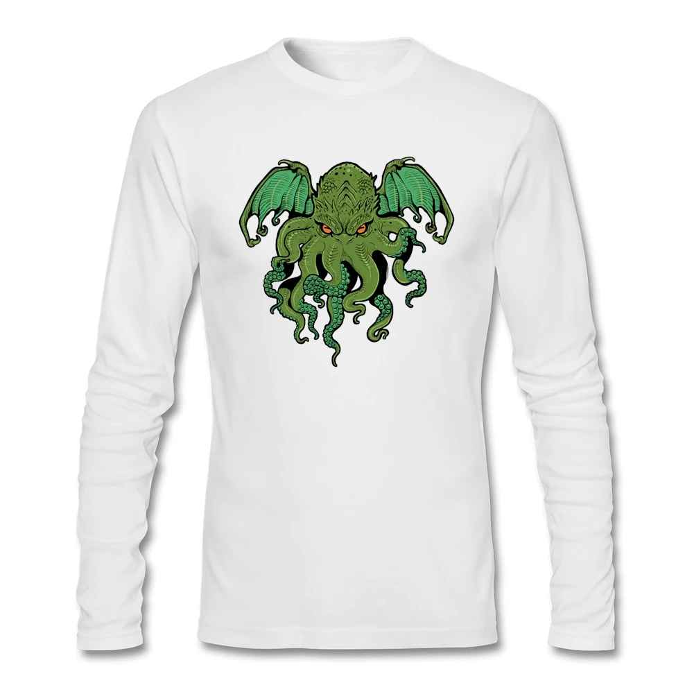 Мужская длинная футболка для вечерние недорогая с длинным рукавом Cthulhu Lives Mythos Man
