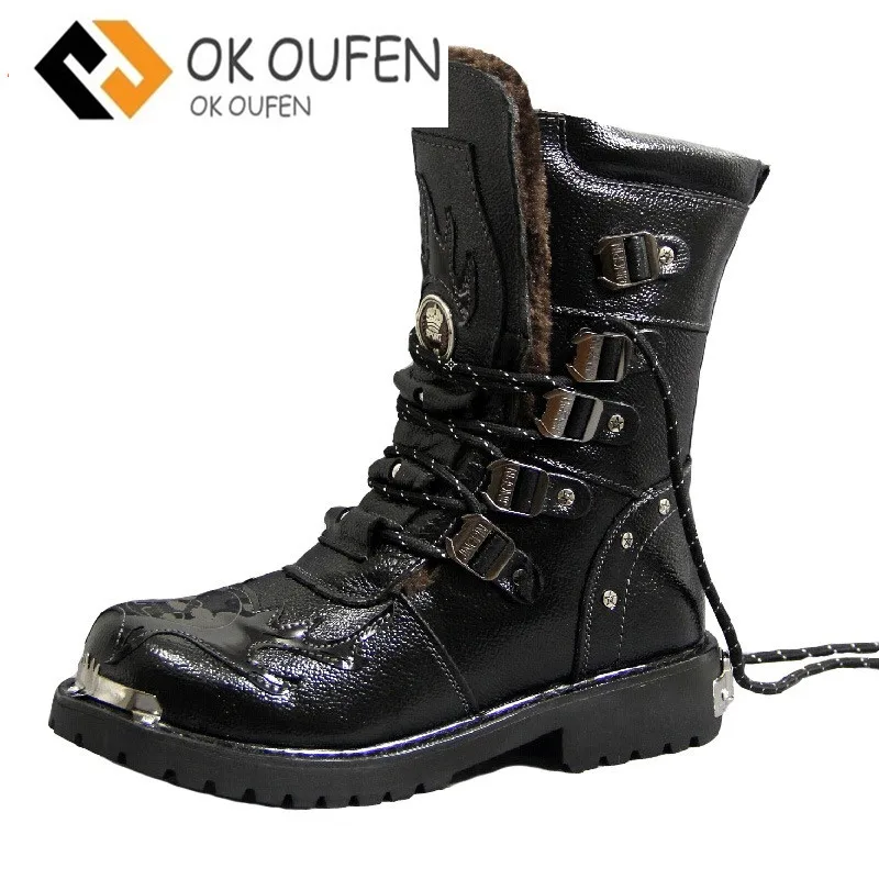 Army Boots Men Military Boots Genuine Leather Winter Black