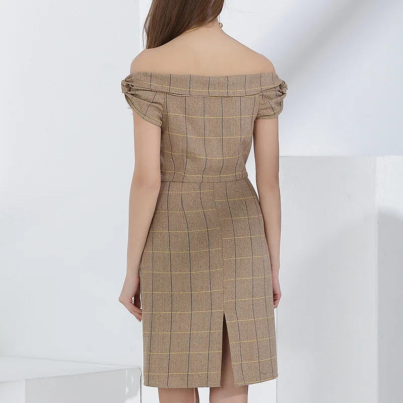 Offf Dames Khkai Couleur Élégant Mini Doux Robe 2019 Officiel Causalité Femmes D'été Épaule Porter Conception Linge De 1lJTFK3c