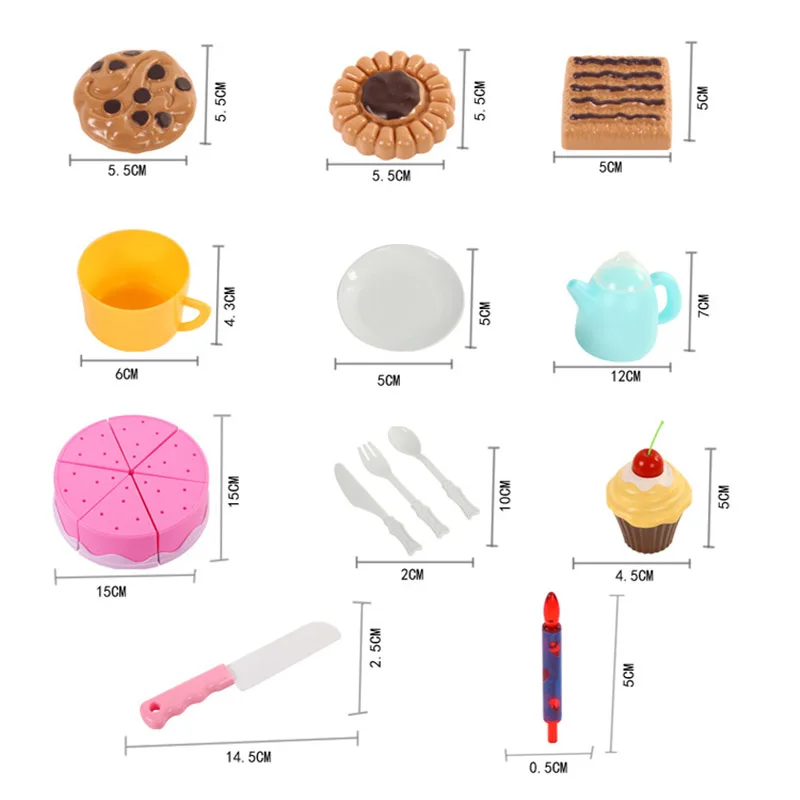 54 teile/satz Baby Pretend Play Küche Spielzeug Kunststoff Lebensmittel Kuchen Eis Schneiden Messer Tee Topf und Tassen Set Kinder spielzeug Geschenk