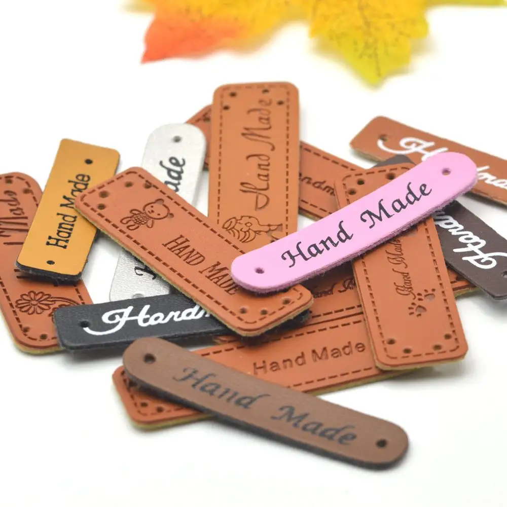 Leather Labels Clothing Labels Leather Tags Garment Labels Sewing Labels 30pcs Handmade Labels Tags Clothes Garment PU Leather Hand Made Jeans Bags Shoes DIY Sewing Supplies