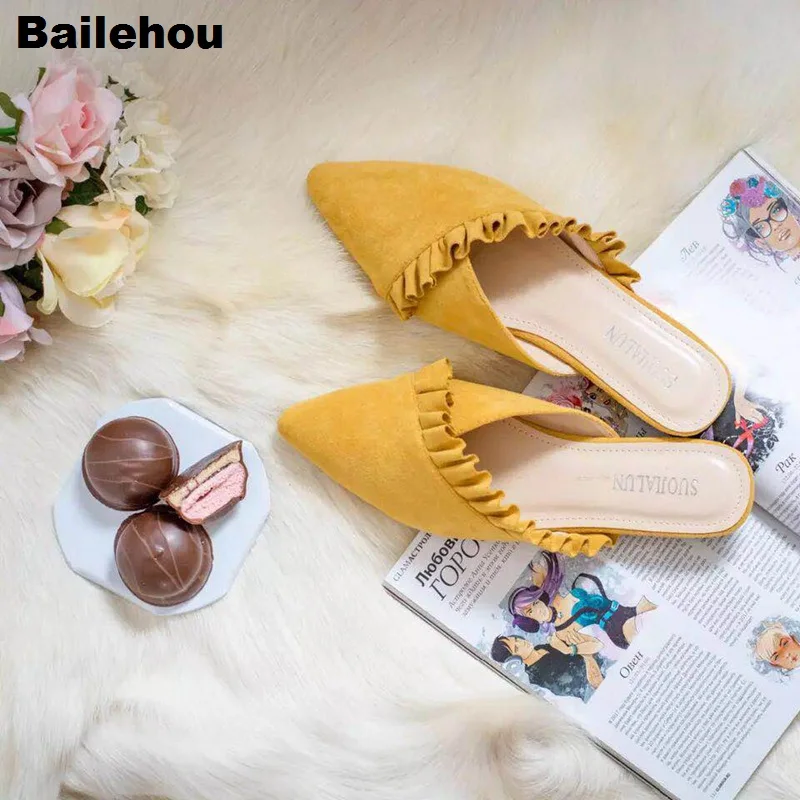 

Bailehou Women Slippers Flat Women Shoes Slip On Flat Mules Falbala Pleated Ladies Shoes Fabric Platform Loafer Size 35 To 41