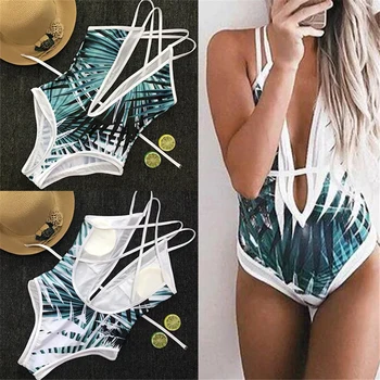 

Deep Trikini tropical palm leaf bathrobe suitable for ladies one without back deep V sexy