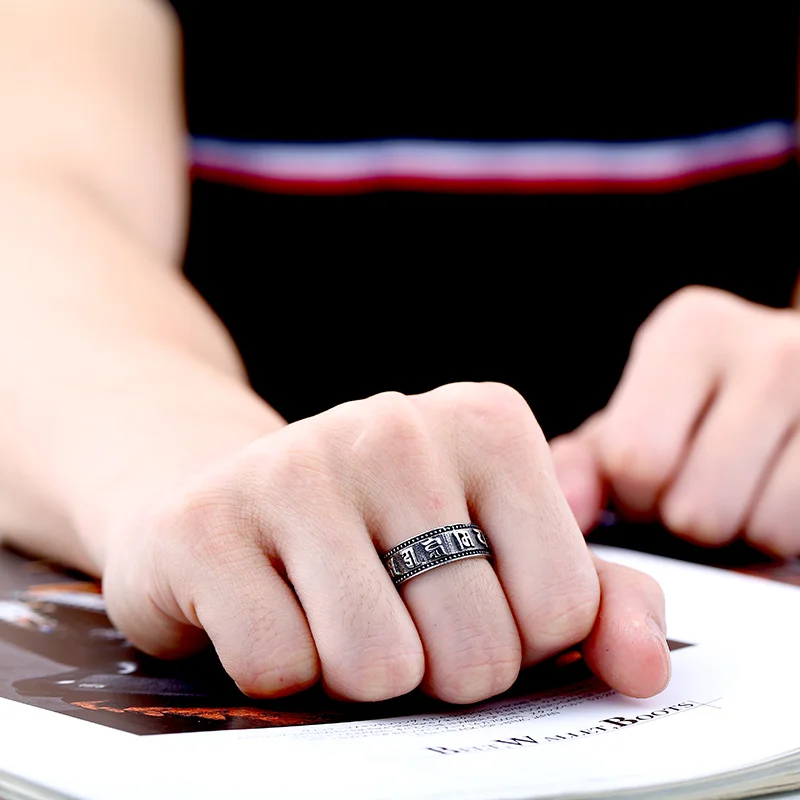 BEIER 316L Stainless Steel Men Buddhist Sutra Ring High Quality Opening Jewelry BR8-368