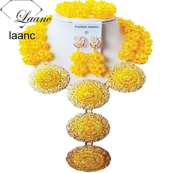 

Laanc Black Women African Beads Jewelry Set Crystal Yellow for Nigerian Wedding AL669