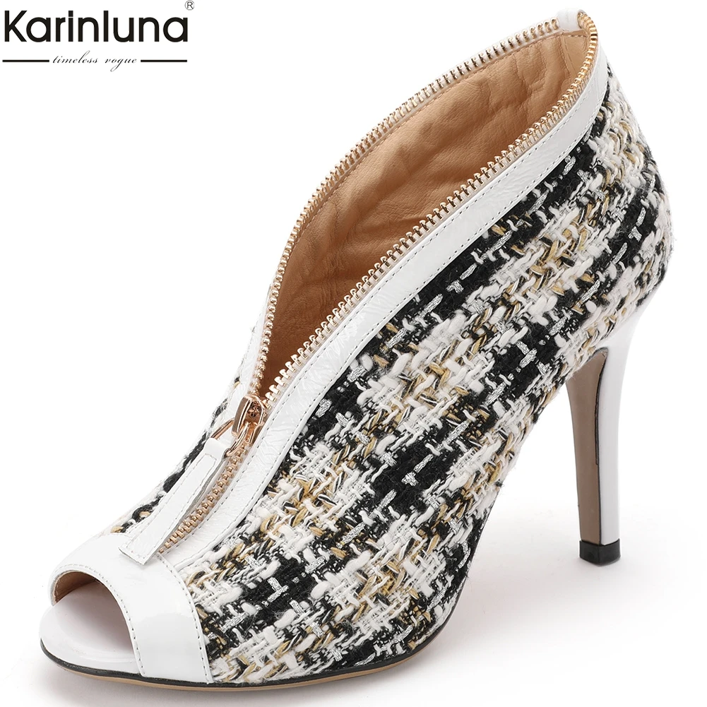 

Karinluna Fashion Trendy Style Big Size 33-42 High Quality High Heels Zip Up INS Sandals Women Shoes Peep Toe Shoes Woman