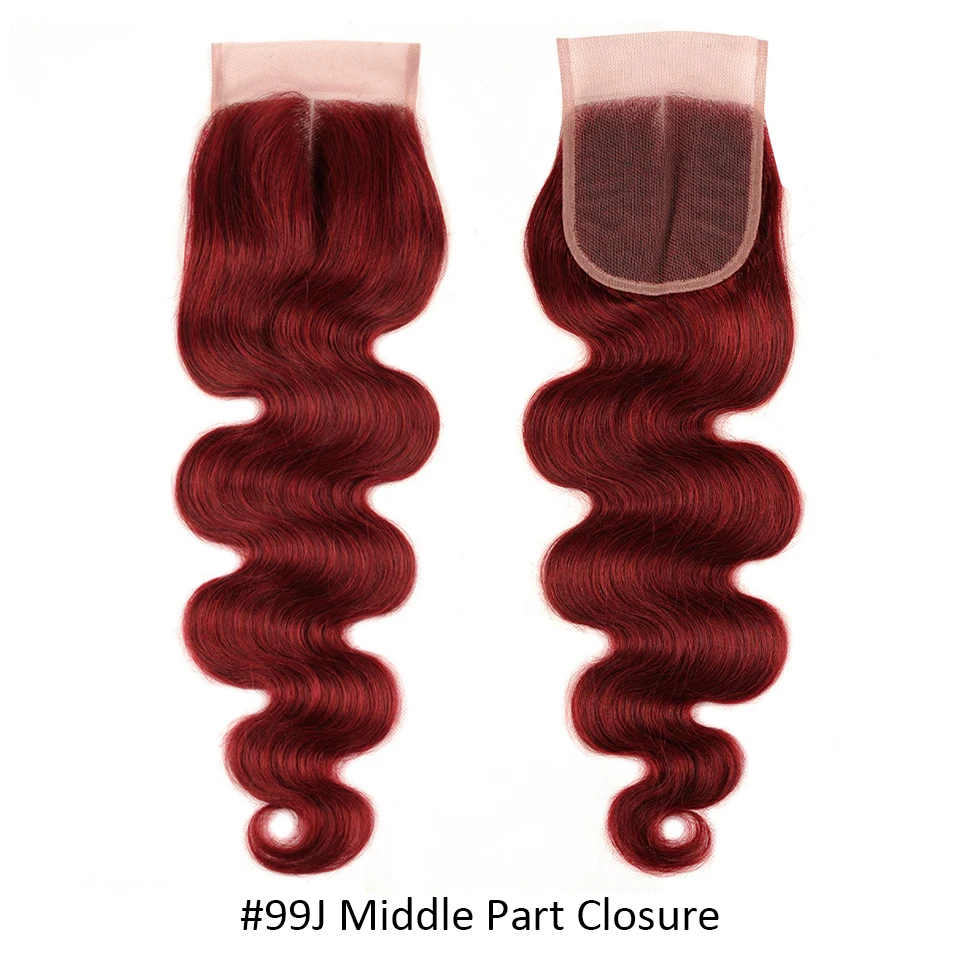 Shining Star 99J Bold Red 3 Burgundy Bundles With Closure Malaysian Body Wave Colored Human Hair Bundles With Closure Non Remy