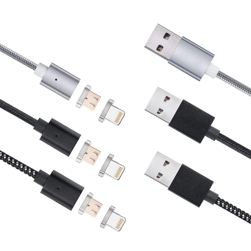 2 в 1 Магнитный нейлоновый плетеный кабель Lightning для быстрой зарядки Iphone 6 Xiaomi 4C 2S