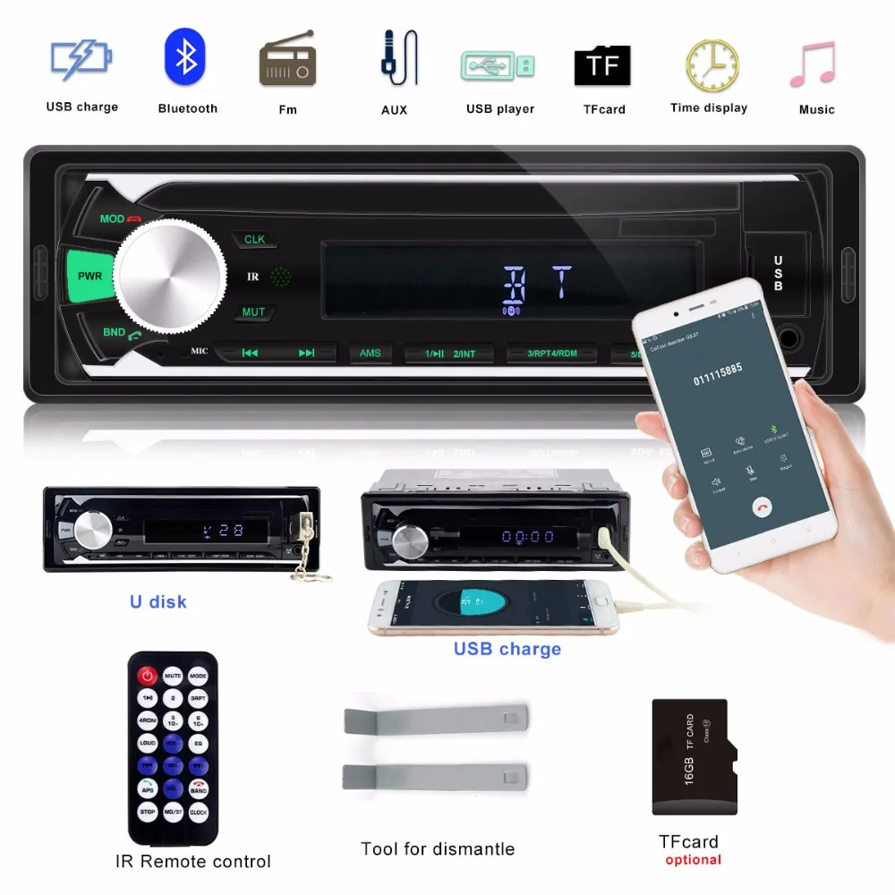 

Autoradio Car Radio Bluetooth Car Stereo 1 DinIn-Dash FM Aux Input Receiver SD USB MP3 MMC WMA SUPPORT Colorful button 32gG