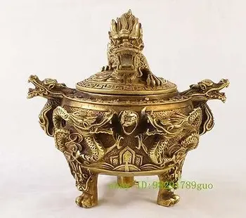 

Vintage Style Brass carved Chinese Dragon Incense Burner / Censer Statue