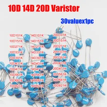 30valuesX1pc=30pcs 10D/14D/20D Voltage Dependent Resistor Kit etc. Varistor Resistor Pack