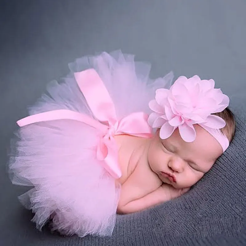 Baby Newborn Photography Props Baby Tutu Skirt Photo Props Headband Hat for New Brons Photography Accessories 0-12 Months Pink