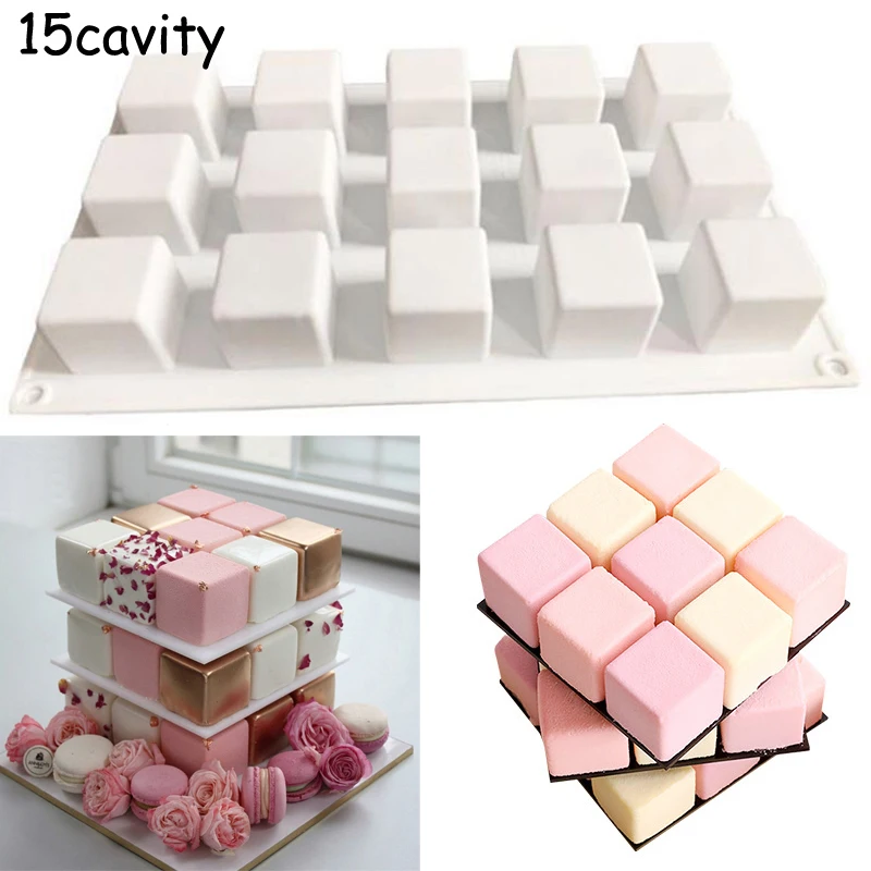 

Large 3D DIY Silicone Magic Square Cake Mold Rubiks Cube Chocolate Mousse Cake Silicone Cake Mould Dessert Baking Tools