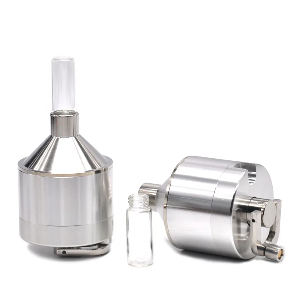 

4 parts 56mm Aluminum Metal Powder Spice Grinder Spice Mill Grinder Tobacco Crusher with Glass Snuff Bottle