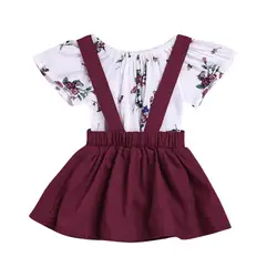 Детская рубашка с принтом платье с короткими рукавами + красное вино Платье с хлястиками из двух Костюм из нескольких предметов